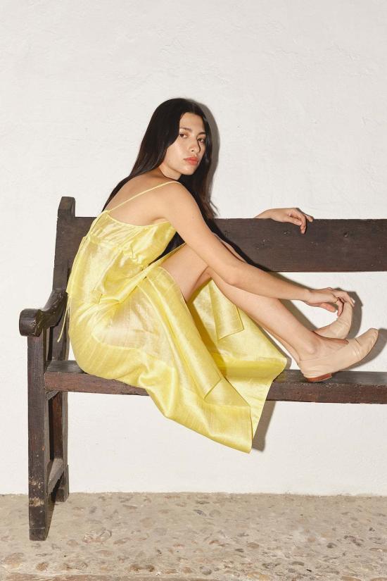  다두라 미디 스커트 Datura Pareo Dupion 스커트 레몬 버터