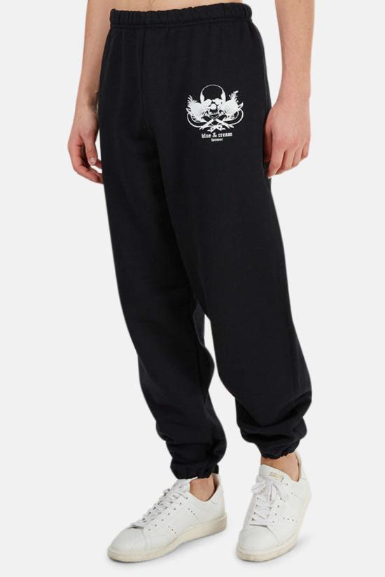  블루&크림 트레이닝/조거 팬츠 포에버 스컬 스웨트 팬츠 블랙/화이트 - BLUE&CREAM