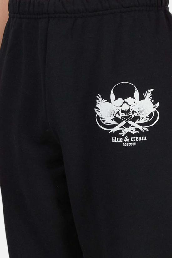  블루&크림 트레이닝/조거 팬츠 포에버 스컬 스웨트 팬츠 블랙/화이트 - BLUE&CREAM
