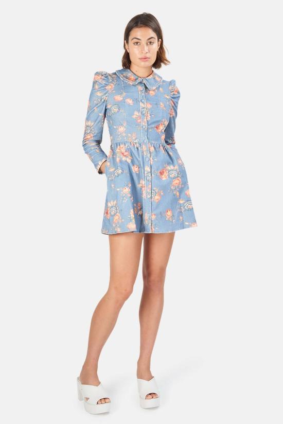  러브쉐이크팬시 숏 원피스 러브 쉑 팬시 베이어스 드레스 페이디드 데님 - LOVESHACKFANCY
