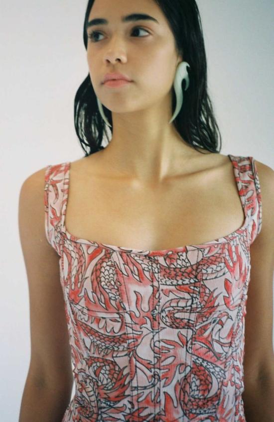  프리스카베라 숏 원피스 자카드 코르셋 미니 드레스 프린트 - PRISCAVERA