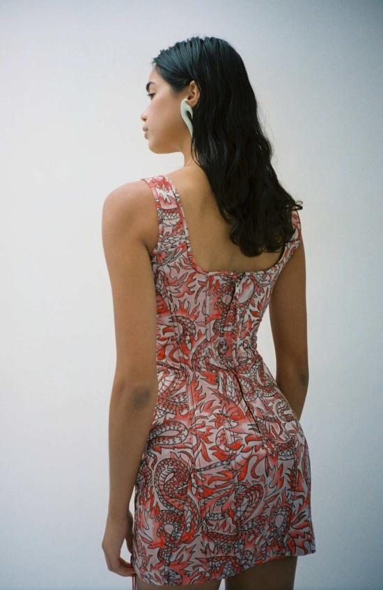  프리스카베라 숏 원피스 자카드 코르셋 미니 드레스 프린트 - PRISCAVERA