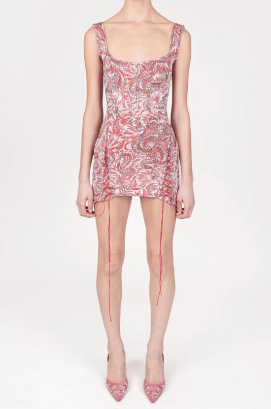  프리스카베라 숏 원피스 자카드 코르셋 미니 드레스 프린트 - PRISCAVERA