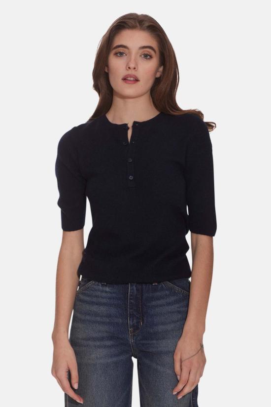  더 타일 클럽 긴팔 티셔츠 타일 클럽 엘사 반팔 헨리 네이비 - THE TILE CLUB