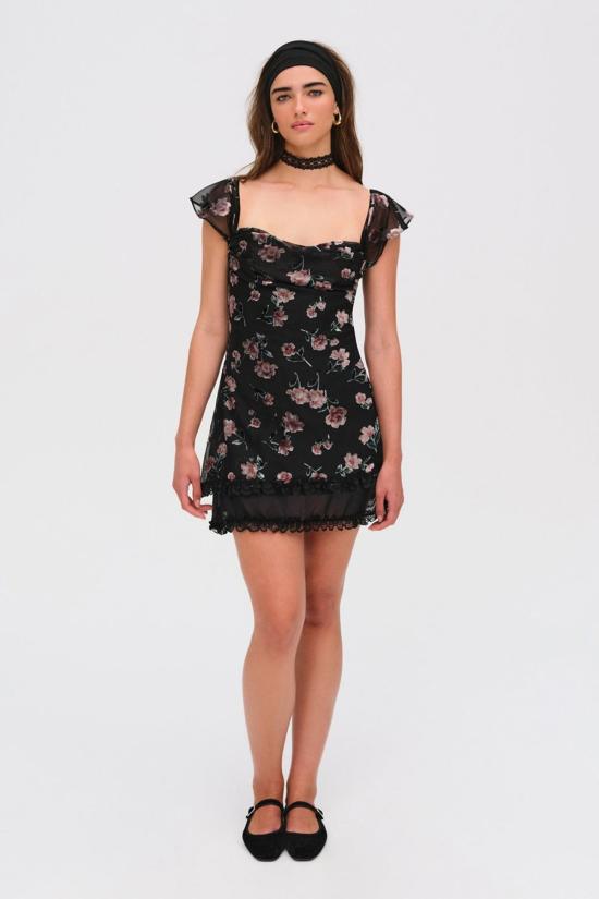  포러브앤레몬스 숏 원피스 For Love & Lemons Aigrette 미니 드레스 블랙 - FOR LOVE & LEMONS