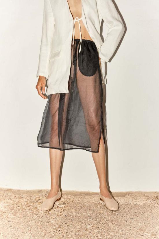  다두라 미디 스커트 다투라 오간자 유도 스커트 블랙