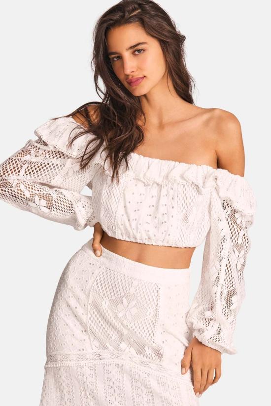  러브쉐이크팬시 블라우스 러브 쉑 팬시 도라벨라 크롭 탑 트루 화이트