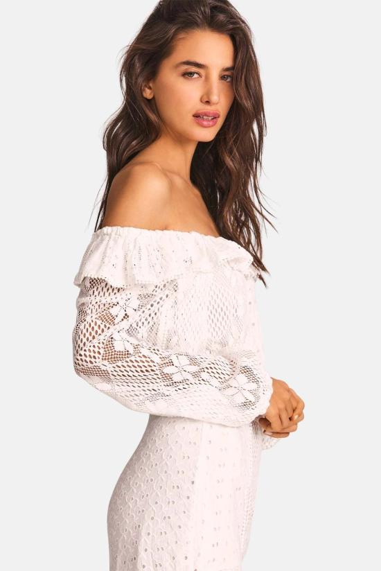  러브쉐이크팬시 블라우스 러브 쉑 팬시 도라벨라 크롭 탑 트루 화이트 - LOVESHACKFANCY