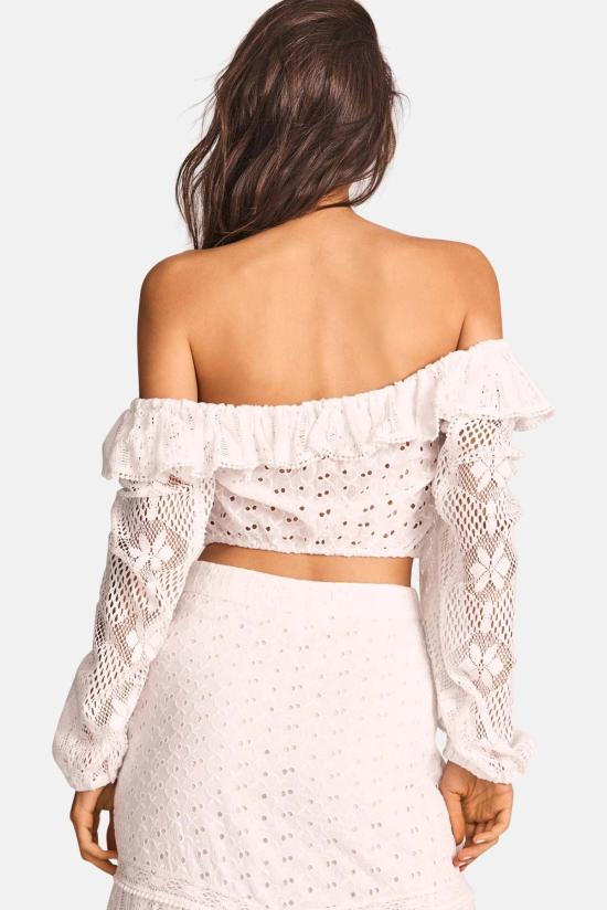  러브쉐이크팬시 블라우스 러브 쉑 팬시 도라벨라 크롭 탑 트루 화이트 - LOVESHACKFANCY