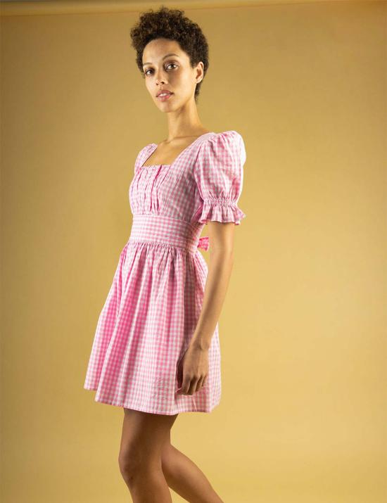  BATSHEVA 숏 원피스 바체바 팝햄 드레스 핑크 깅엄 - BATSHEVA