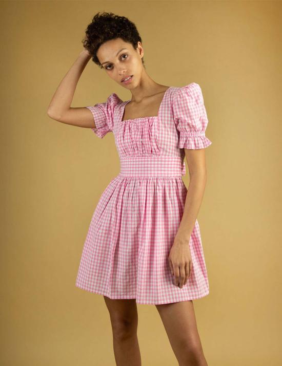  BATSHEVA 숏 원피스 바체바 팝햄 드레스 핑크 깅엄