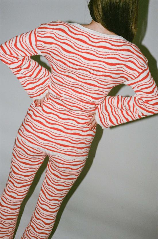  모즈데 마틴 가디건 웨이비 카디건 레드/아이보리 - MOZHDEH MATIN