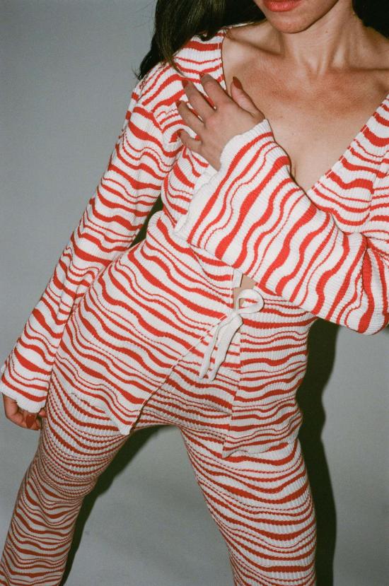  모즈데 마틴 가디건 웨이비 카디건 레드/아이보리 - MOZHDEH MATIN