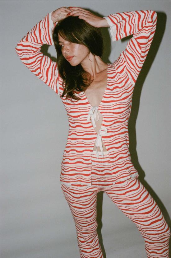  모즈데 마틴 가디건 웨이비 카디건 레드/아이보리