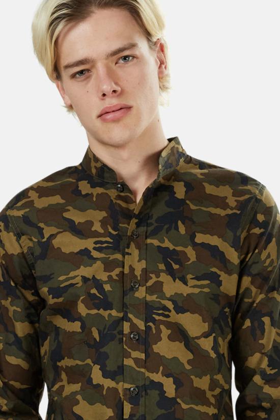  Blue&Cream 긴팔 셔츠 블루&크림 만다린 버튼 다운 카모 - BLUE&CREAM