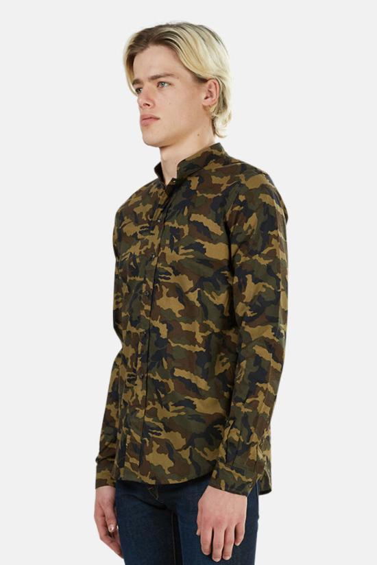  Blue&Cream 긴팔 셔츠 블루&크림 만다린 버튼 다운 카모 - BLUE&CREAM