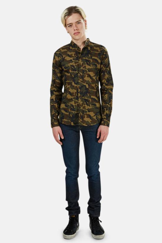  Blue&Cream 긴팔 셔츠 블루&크림 만다린 버튼 다운 카모 - BLUE&CREAM