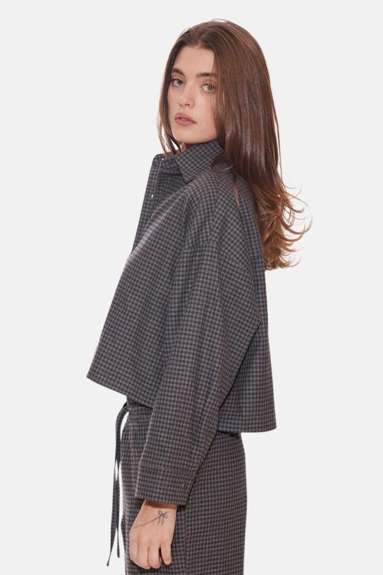  The Tile Club 후드 티셔츠 타일 클럽 샤또 트윌 크롭 셔츠 차콜 깅엄 - THE TILE CLUB