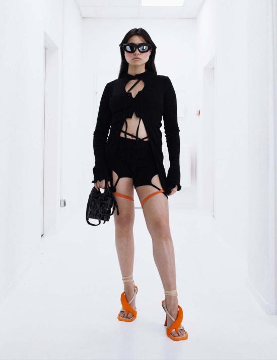  오토링거 숏팬츠 라운지 리브 반바지 블랙