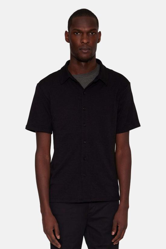  Blue&Cream 반팔 셔츠 블루&크림 반팔 버튼다운 슬럽 저지 블랙 - BLUE&CREAM