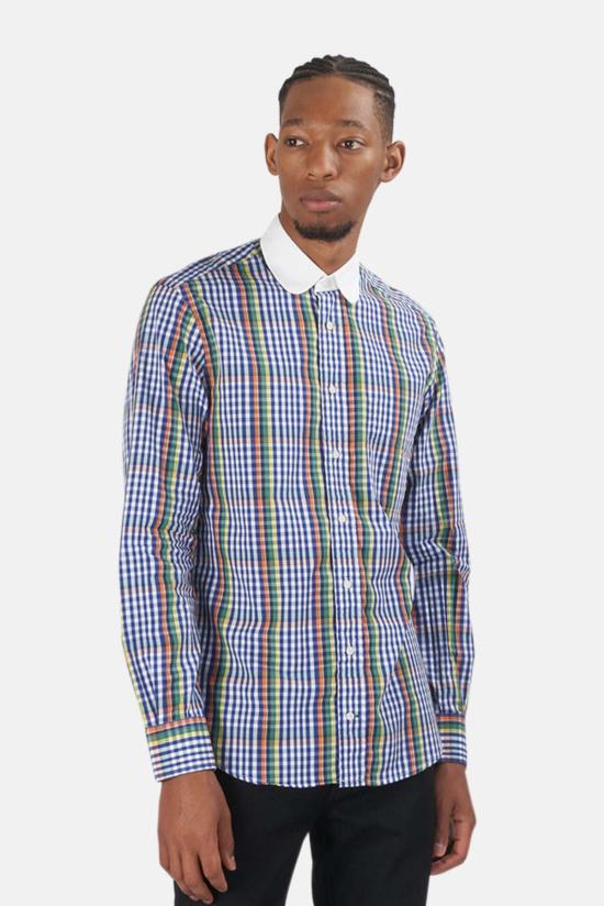  Blue&Cream 긴팔 셔츠 블루&크림 키 칼라  블루 플레드 - BLUE&CREAM