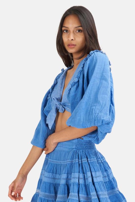  Sunday Saint-Tropez 반팔 티셔츠 선데이 생트로페 카멜리아 탑 블루 - SUNDAY SAINT-TROPEZ