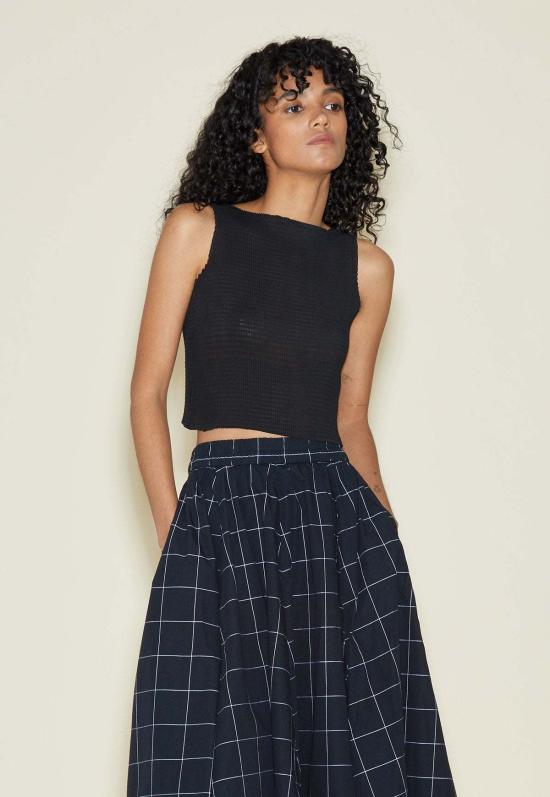  닌 스튜디오 민소매 티셔츠 플리츠 탱크 싱글렛 블랙 쉬인 - NIN STUDIO