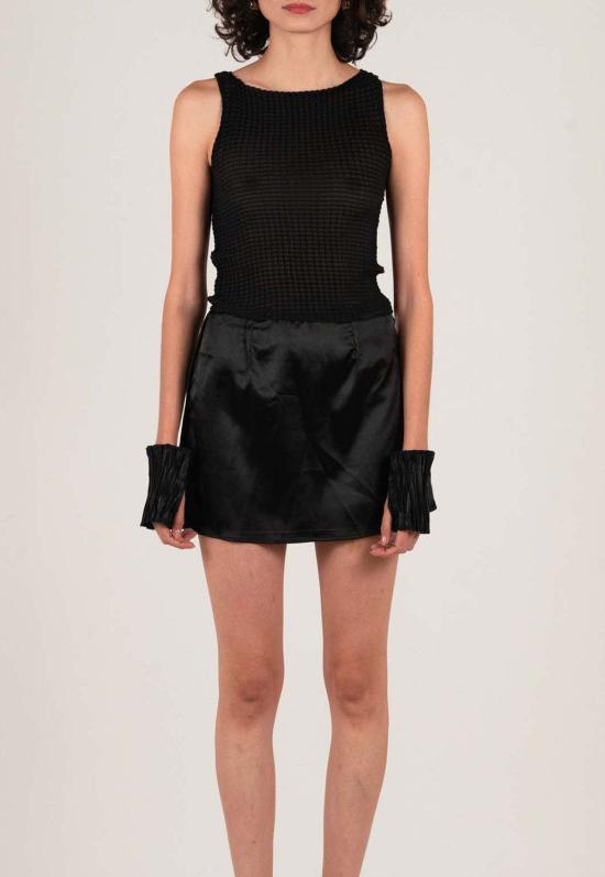  닌 스튜디오 민소매 티셔츠 플리츠 탱크 싱글렛 블랙 쉬인