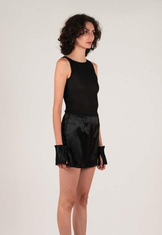  닌 스튜디오 민소매 티셔츠 플리츠 탱크 싱글렛 블랙 쉬인 - NIN STUDIO