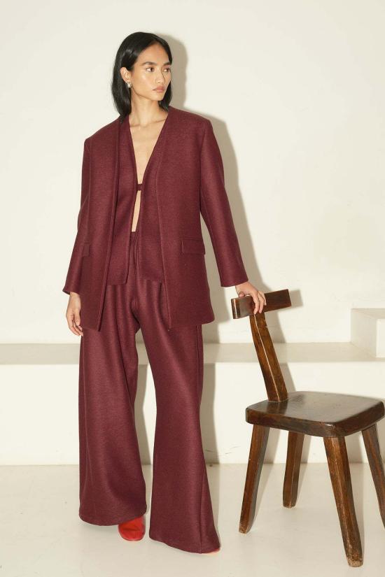  다두라 스트레이트 팬츠 다투라 헤비 보일드 울 유도 팬츠 버건디