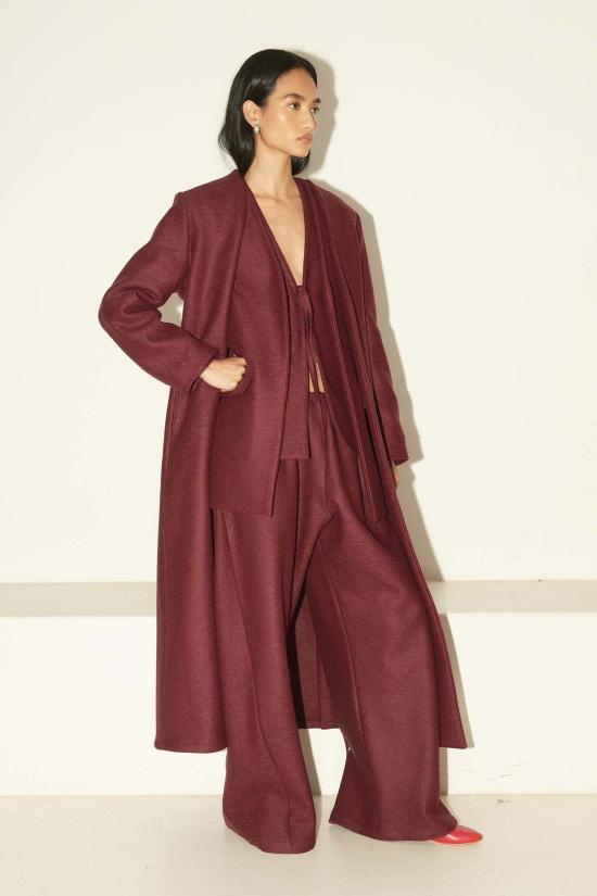  다두라 스트레이트 팬츠 다투라 헤비 보일드 울 유도 팬츠 버건디 - DATURA