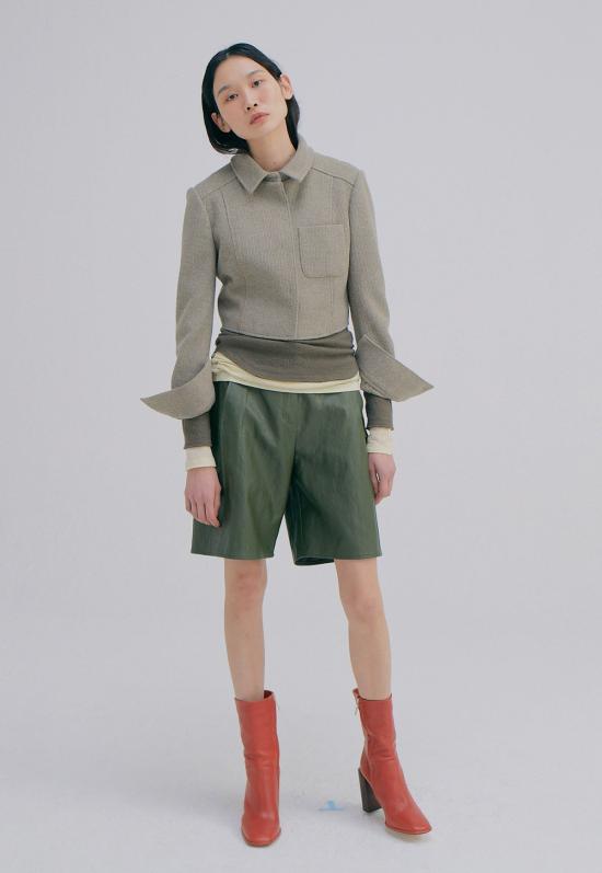  WNDERKAMMER 자켓 Wnderkammer 니트 크롭 재킷 라이트 카키 - OTHER BRANDS