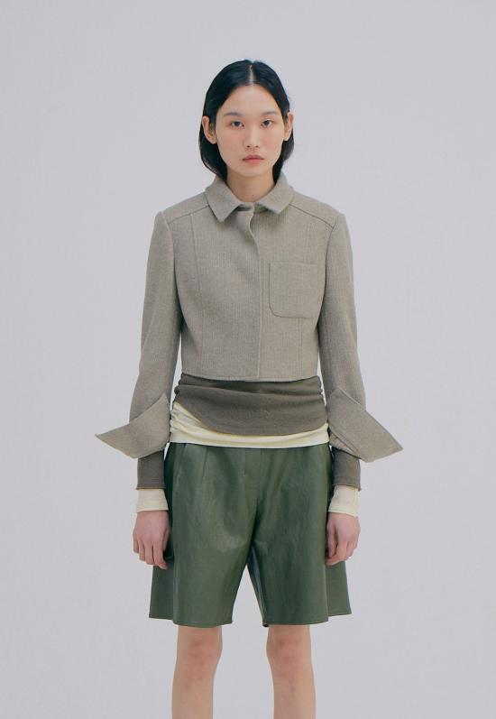  WNDERKAMMER 자켓 Wnderkammer 니트 크롭 재킷 라이트 카키