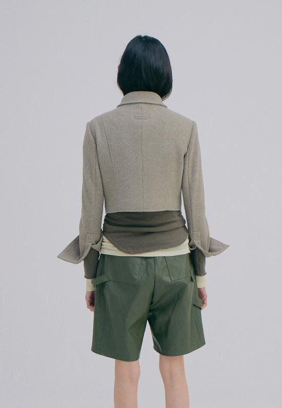  WNDERKAMMER 자켓 Wnderkammer 니트 크롭 재킷 라이트 카키 - OTHER BRANDS