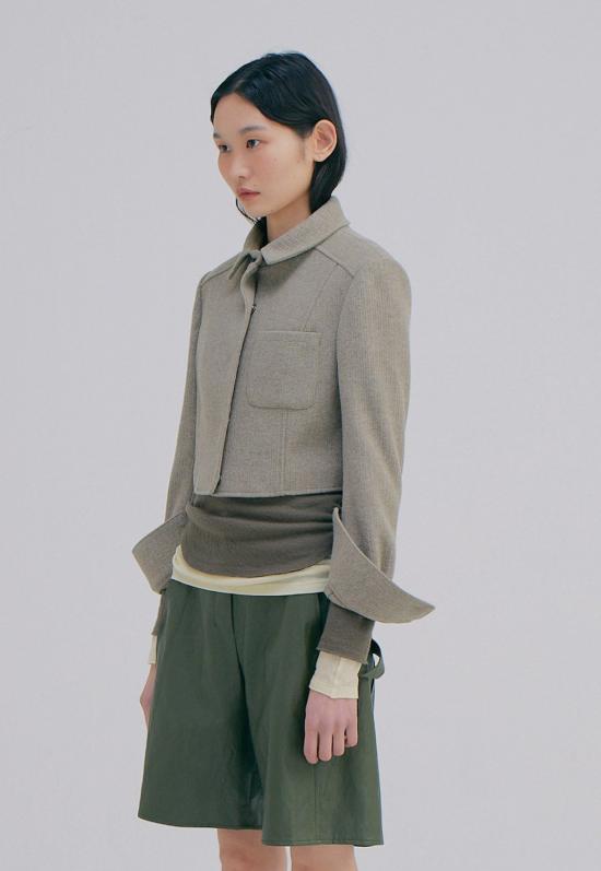  WNDERKAMMER 자켓 Wnderkammer 니트 크롭 재킷 라이트 카키 - OTHER BRANDS