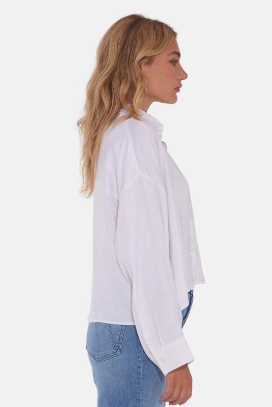  더 타일 클럽 셔츠 타일 클럽 로라 크롭 새틴 셔츠 화이트 - THE TILE CLUB