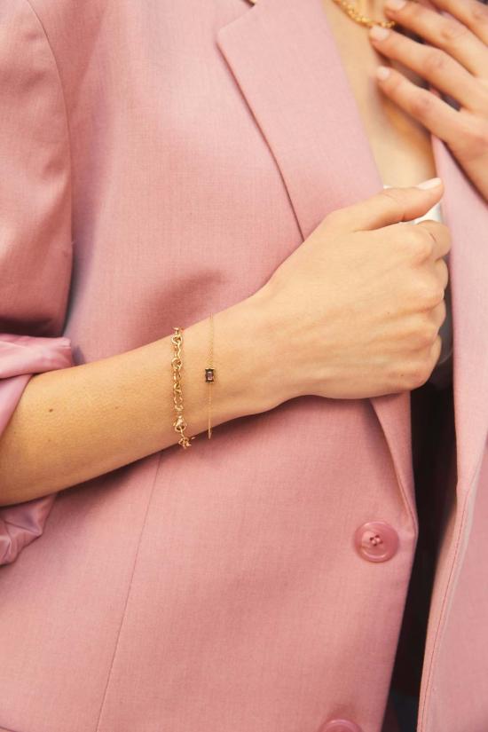  에리네스 커프스 링크/타이 홀더 핑크 사파이어 바게트 폼 체인 브레이슬릿 - ERINESS