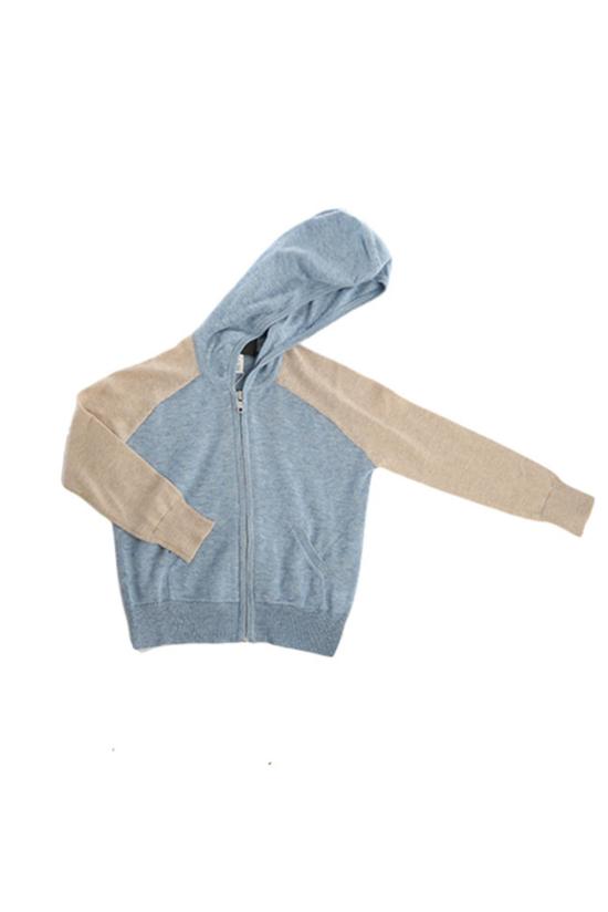  [키즈] 블루&크림 풀오버 키즈  캐시미어 지퍼 후드 티셔츠 블루/크림