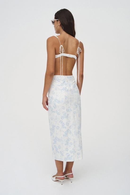  포러브앤레몬스 미디 스커트 For Love & Lemons 샹탈  블루 - FOR LOVE & LEMONS