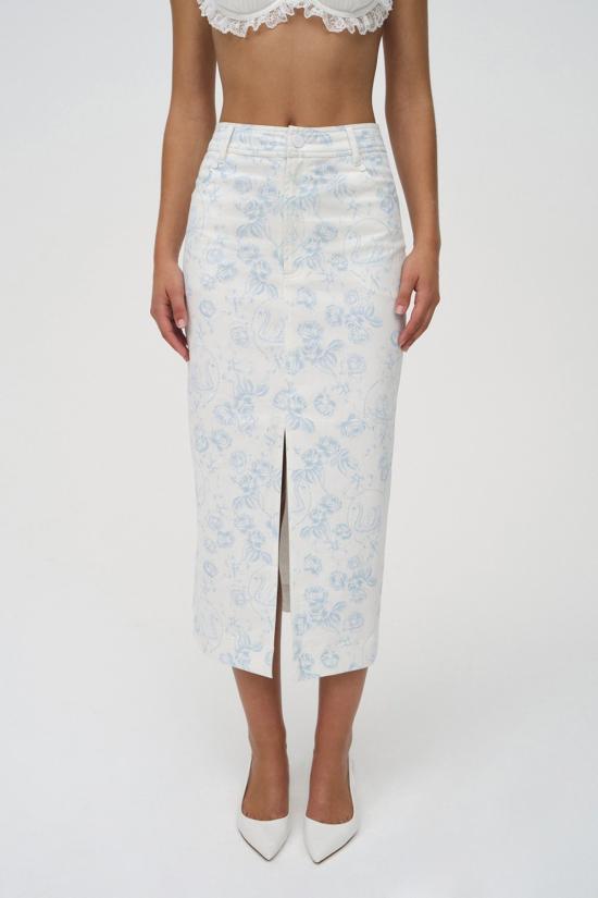  포러브앤레몬스 미디 스커트 For Love & Lemons 샹탈  블루 - FOR LOVE & LEMONS