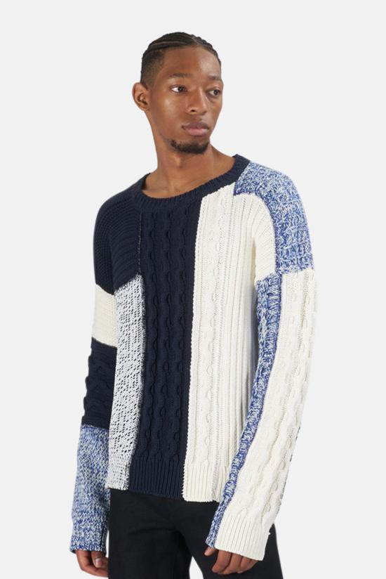  발망 스웨터 피에르  니트 패치워크  믹스드 블루 - BALMAIN