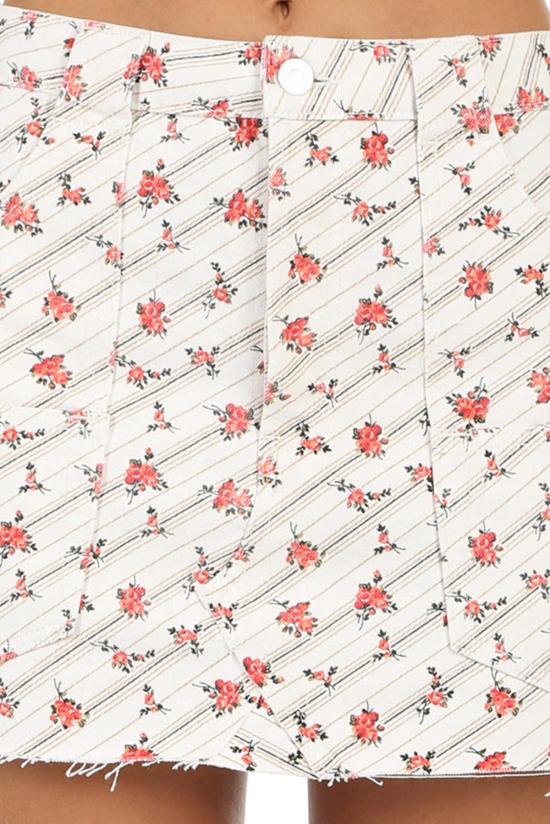  리던 숏 스커트 Re/Done 카고 미니 스커트 로즈 프린트 - RE/DONE