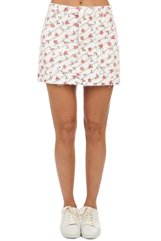  리던 숏 스커트 Re/Done 카고 미니 스커트 로즈 프린트