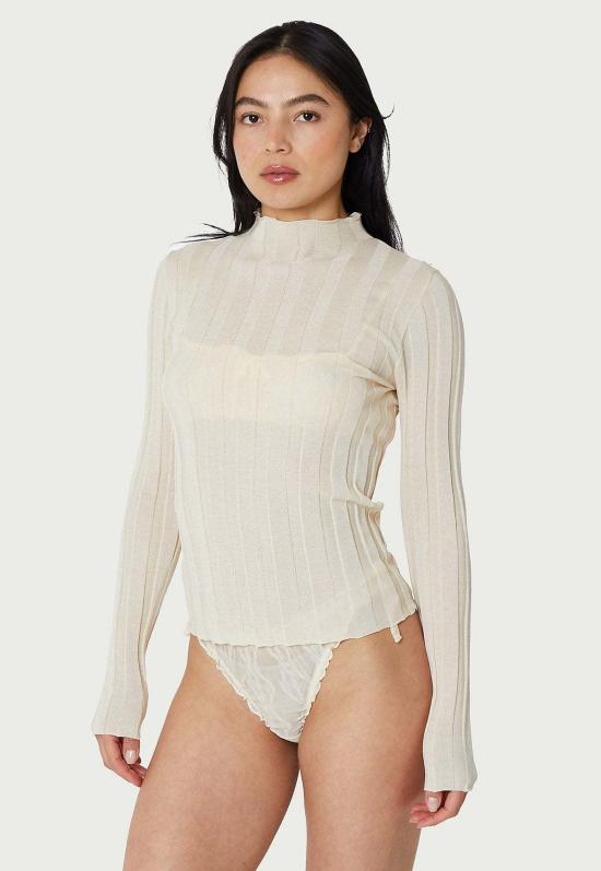  파이드 미 나우 터틀넥 지금 나를 찾으세요 와이드 리브 니트 모크넥 에크루 - FIND ME NOW