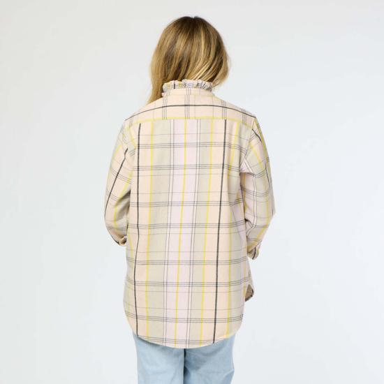  Kerri Rosenthal 후드 티셔츠 케리 로젠탈 미아 러플 캐빈 플레드 플란넬 셔츠 라이트 토프 멀티 - KERRI ROSENTHAL