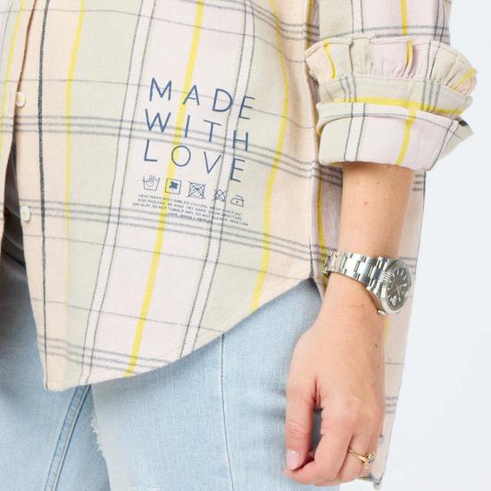  Kerri Rosenthal 후드 티셔츠 케리 로젠탈 미아 러플 캐빈 플레드 플란넬 셔츠 라이트 토프 멀티 - KERRI ROSENTHAL