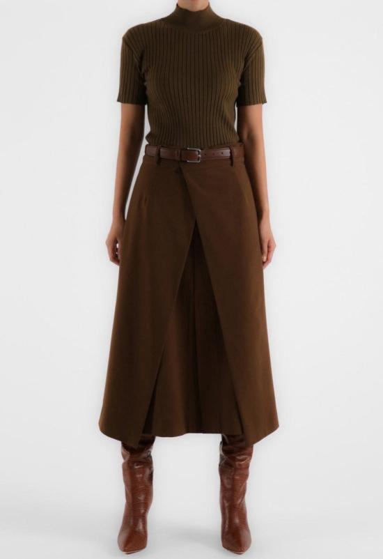  더 엔케이씨 스토어 미디 스커트 Nkc 폴드오버 스커트 브라운 - The NKC Store