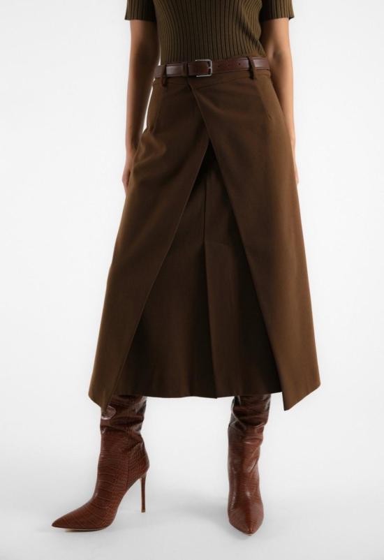  더 엔케이씨 스토어 미디 스커트 Nkc 폴드오버 스커트 브라운 - The NKC Store