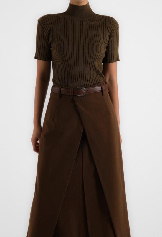  더 엔케이씨 스토어 미디 스커트 Nkc 폴드오버 스커트 브라운 - The NKC Store