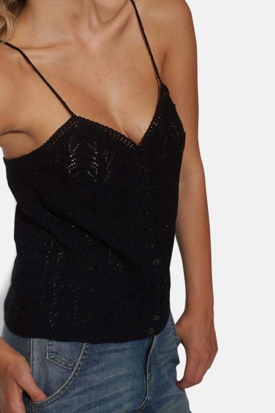  더 타일 클럽 민소매 티셔츠 타일 클럽 알리자 크로셰 캐미 블랙 - THE TILE CLUB